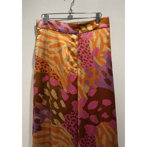 Christian Lacroix Size Medium High Waisted Wide Leg Satin Colorful Pants - Picture 3 of 15